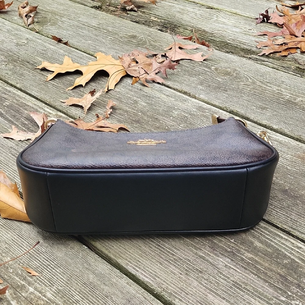 Coach Teri Shoulder Bag  Black and Walnut with Gold Accents - Picture 8 of 14